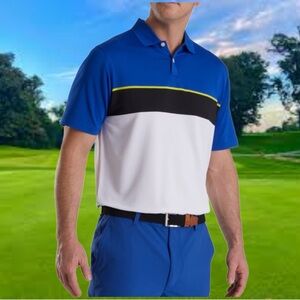 NWT FootJoy Golf Color Theory Lisle Knit Collar Shirt COLOR: Ocean/White XXL